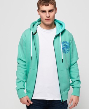 Superdry Ticket Type Cipzár Férfi Kapucnis Pulóver Menta | EXPNR1492